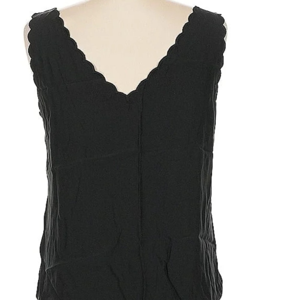 Rebecca Taylor Black Scalloped V-Neck Tank Top
